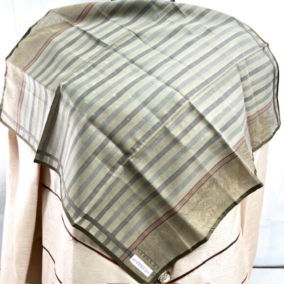 New Ta on GIVENCHY Men Handkerchief 18" Silk Cotton Olive green brown stripe(97) - Picture 3 of 7